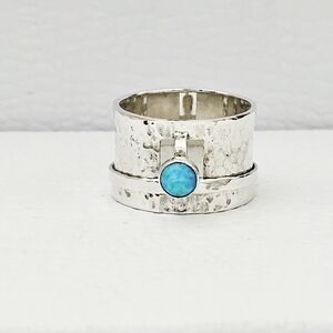 Silpada Sterling Silver Hammered Blue Cabochon Opal Spinner Ring Size 7.5 R0897